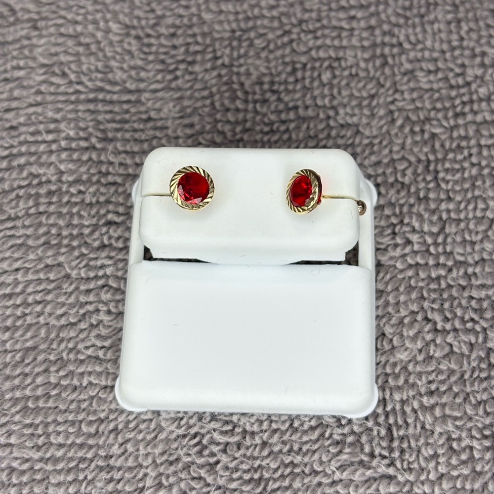 Elegant Gold and Red Stud Earrings